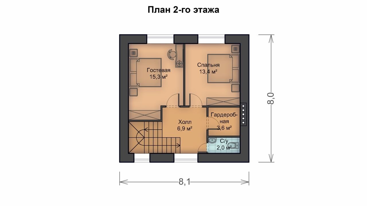 Проект дома с гаражом 130 м2